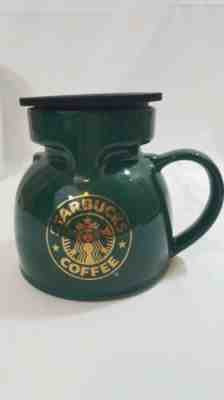 Starbucks Coffee Green Gold Logo Chubby Ceramic Wide Bottom Travel Mug with Lid - Sold on eBay Jul, 11th 2019 for $25.00