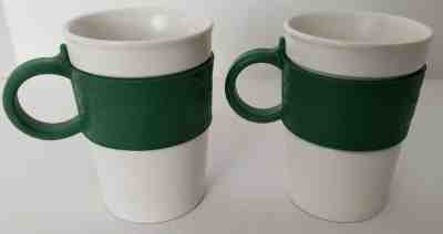 TWO Starbucks 2008 Green Rubber Grip Handle Sleeve 12 fl oz. Coffee Mugs - Sold on eBay Jul, 10th 2019 for $16.99