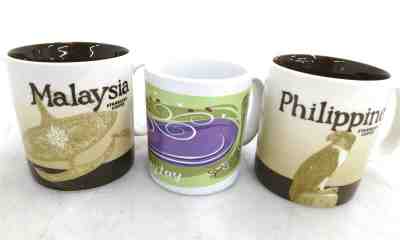 Lot of 3 Starbucks Mugs Global Icon Series Malaysia & Philippines 16 fl oz - Sold on eBay Jul, 10th 2019 for $24.16