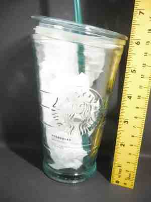 Starbucks Green Glass Recycled Tumbler 16 Oz Cup Lid Cold To Go Mug Spain Straw - Sold on eBay Jul, 10th 2019 for $15.95