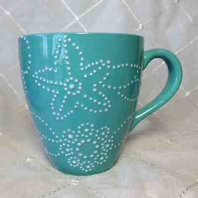STARBUCKS 2006 TEAL MUG WITH RAISED WHITE DOTS IN DIFFERENT FLOWER DESIGNS  - Sold on eBay Jul, 10th 2019 for $16.95