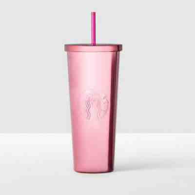 NIB Starbucks Berry Pink Stainless Steel Large Cold Cup Tumbler 24 Oz  - Sold on eBay Jul, 10th 2019 for $82.99