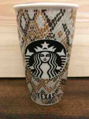 Starbucks Travel Mug Texas Ceramic Coffee Cup Snakeskin Tumbler Sipper Lid 12 oz - Sold on eBay Jul, 9th 2019 for $25.40