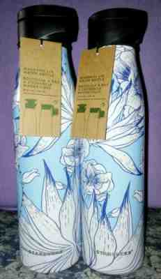 NEW! TWO! 20oz Blue Floral Starbucks Magnetic Lid Stainless Steel Water Bottles! - Sold on eBay Jul, 9th 2019 for $20.00