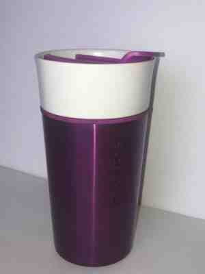 NEW Starbucks Magenta Metal & White Ceramic 2015 Coffee Tea Travel Tumbler Cup - Sold on eBay Jul, 9th 2019 for $26.99