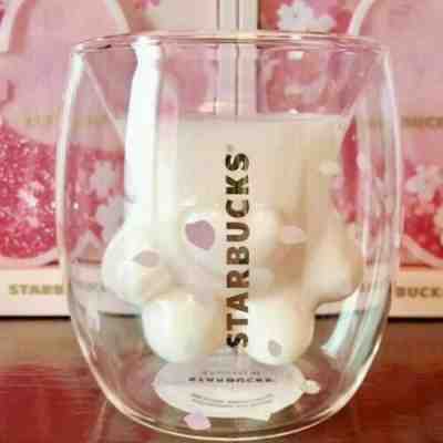 2019 Sakura 6oz Pink Starbucks Cat Cat's Paw Double Wall Glass Mug Cup 2019 - Sold on eBay Jul, 9th 2019 for $19.99