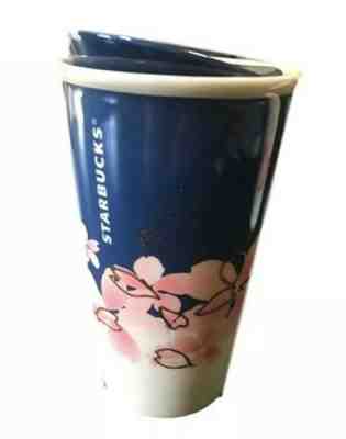 Starbucks Sakura Cherry 2018 Double Wall Travel Tumbler Gold Blue Ceramic Lid - Sold on eBay Jul, 9th 2019 for $69.99