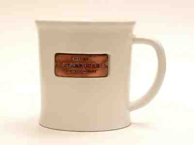 STARBUCKS  EST 1971 COFFEE MUG  VINTAGE COPPER PLATE NAMEPLATE LOGO  16 oz  2010 - Sold on eBay Jul, 9th 2019 for $15.95