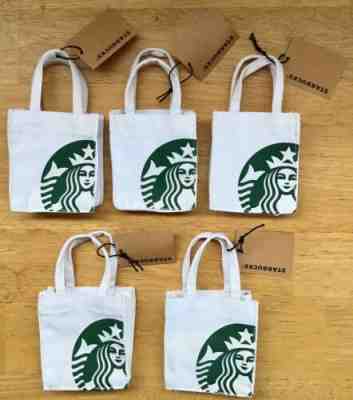 5 NWT Starbucks White Mini Canvas Tote Bag Set, Gift Card Holders Brand New Lot - Sold on eBay Jul, 9th 2019 for $39.99