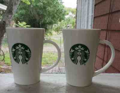 2 Starbucks Tall Mugs Siren Mermaid White Green Logo 12 oz Porcelain - Sold on eBay Jul, 9th 2019 for $19.95