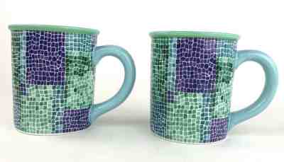 2 Starbucks Barista 2002 Mosaic Tile Design Blue Green Purple Large Coffee Mug - Sold on eBay Jul, 8th 2019 for $49.99