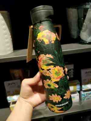 NEW Starbucks Black Flower stainless steel water bottle tumbler cold cup 591ml. - Sold on eBay Jul, 8th 2019 for $41.50