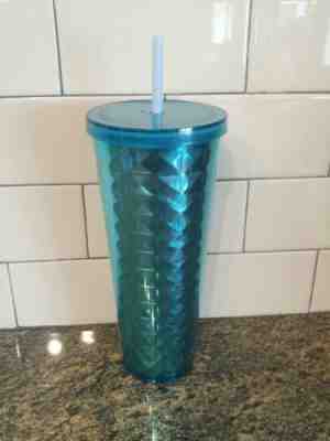 STARBUCKS 24 Oz VENTI Blue Faceted Reusable Cold Cup Tumbler & Blue Straw - Sold on eBay Jul, 8th 2019 for $21.95