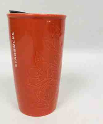 Starbucks Tumbler Embossed Orange Floral Ceramic Travel Cup 10oz Slide Lid Black - Sold on eBay Jul, 8th 2019 for $24.99