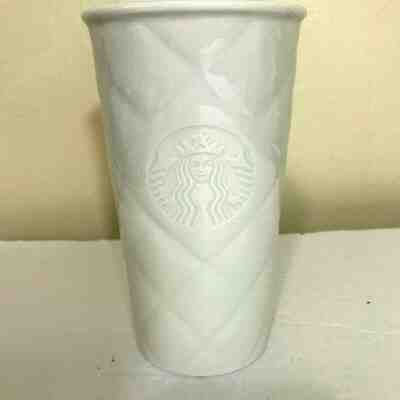 2012 Starbucks White Quilted Siren Logo Ceramic 10 Oz. Coffee/Tea Travel Mug Lid - Sold on eBay Jul, 8th 2019 for $15.00