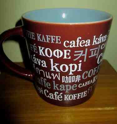 Starbucks Coffee 2008 Foreign Languages Mug Brown - Blue Kava Cafe Kaffe 16 oz - Sold on eBay Jul, 8th 2019 for $18.50