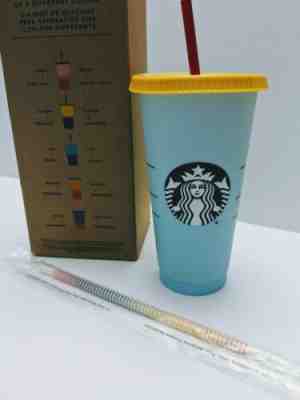 STARBUCKS COLOR CHANGING Cold Cup Single Sky to Cobalt + Rainbow Pride Straw - Sold on eBay Jul, 7th 2019 for $25.64