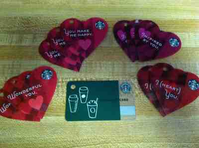 Lot of 10 2014 Valentine's Heart Mini Starbucks Gift Cards & 5.00 Mini Key Tag  - Sold on eBay Jul, 7th 2019 for $19.95