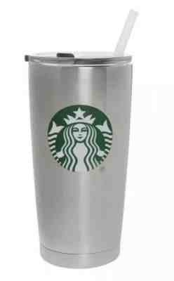 Starbucks Insulated Stainless Steel Logo Cup With Lid And Straw NEW, Silver 20oz - Sold on eBay Jul, 7th 2019 for $21.95
