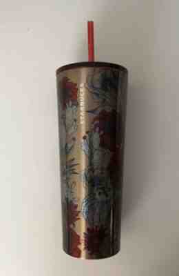 NEW STARBUCKS COLD CUP STAINLESS STEEL DESSERT FLORAL CACTUS RED TUMBLER 24 fl - Sold on eBay Jul, 7th 2019 for $38.95