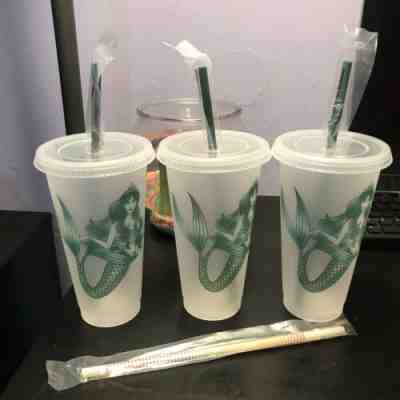 NEW LOT Of 3 Starbucks Mermaid Siren Frosted Reusable Cup 2019 With Free Rainbow - Sold on eBay Jul, 7th 2019 for $29.99