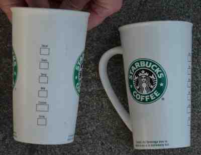 STARBUCKS white TO GO cup PORCELAIN 20oz  w/handle FULL GRAFX 2007 pop art  - Sold on eBay Jul, 7th 2019 for $24.99