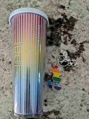 STARBUCKS 2019 COLDCUP LOVE RAINBOW PRIDE TUMBLER 24 fl with disney keychain - Sold on eBay Jul, 7th 2019 for $30.00