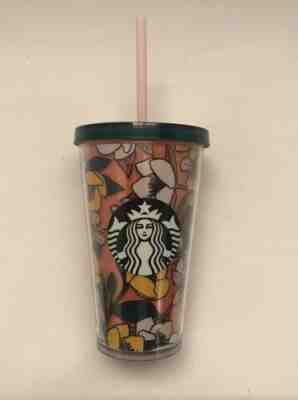 NEW 2019 STARBUCKS COLD CUP FLORAL POPPY ORANGE GREEN PINK TUMBLER 16 fl - Sold on eBay Jul, 7th 2019 for $19.95