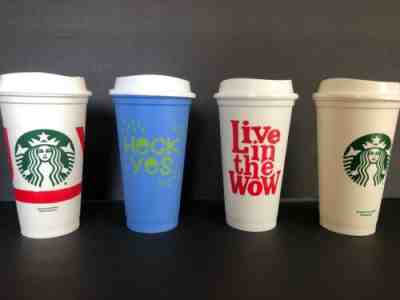 Starbucks Reusable Plastic Coffee Cups White Grande 16oz Coffee Tea Hot Beverage - Sold on eBay Jul, 6th 2019 for $19.99