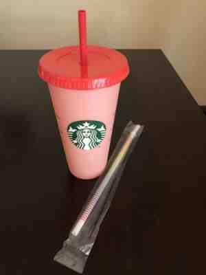1 Single Starbucks Color Changing Cold Cup Color Rose To Coral Red W/ Ext Straw - Sold on eBay Jul, 6th 2019 for $19.99