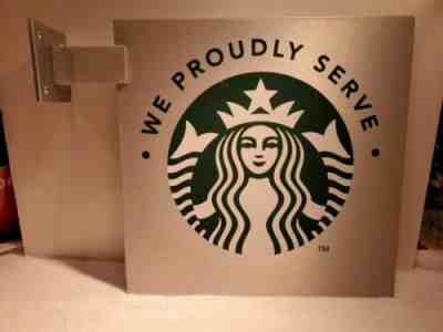 Starbucks "We Proudly Serve" Aluminum Wall Sign 12” x 12” With Bracket pre owned - Sold on eBay Jul, 6th 2019 for $34.00