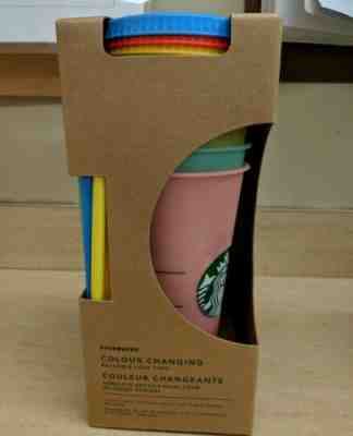 Starbucks Color Changing Reusable Cold Cup Tumbler Pack of 5 w/ Lids Straws 24oz - Sold on eBay Jul, 6th 2019 for $66.00