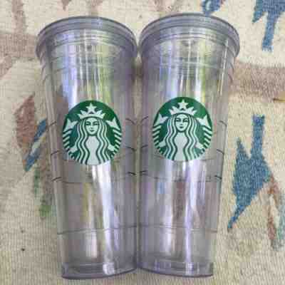 Starbucks Tumbler Venti Clear Double Wall Cold Iced Cup 24 oz Lot Of 2 Large - Sold on eBay Jul, 6th 2019 for $33.99