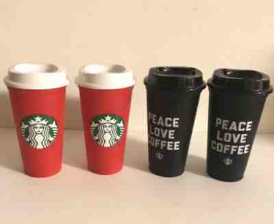 4x Starbucks Red & Black Reusable Grande Cups W/Lids Great Travel Cups NEW - Sold on eBay Jul, 6th 2019 for $45.00