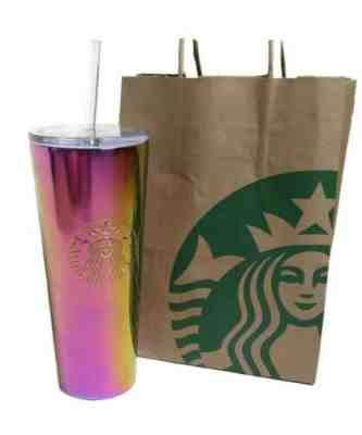 NEW 2019 STARBUCKS TUMBLER COLD CUP IRIDESCENT PINK PURPLE STAINLESS STEEL 24oz - Sold on eBay Jul, 6th 2019 for $39.95