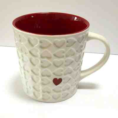 Starbucks Embossed Hearts Mug 16 oz Large Coffee Mug 2007 Red Interior Valentine - Sold on eBay Jul, 6th 2019 for $19.95