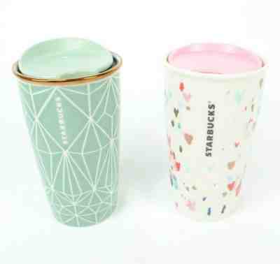 2 Starbucks Coffee Ceramic Tumbler Traveler 12 oz./10 oz. With Lids - Sold on eBay Jul, 6th 2019 for $28.79