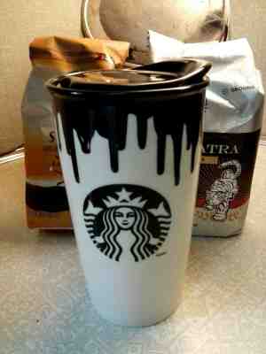 Starbucks 2014 Band of Outsiders Black/White Drip Paint Coffee/Tea Travel Mug - Sold on eBay Jul, 5th 2019 for $16.99
