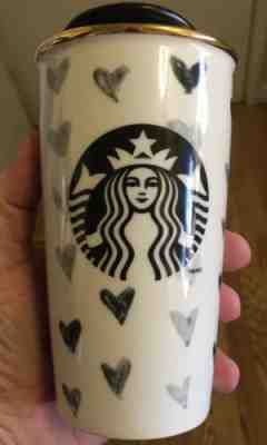 2014 Starbucks Black & White Hearts Ceramic Go Cup Tumbler DOT Collection 12 oz - Sold on eBay Jul, 5th 2019 for $29.95