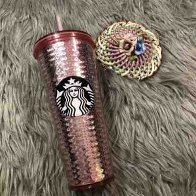 Starbucks 2017 Pink Rose Gold Sequins 24 oz Cup Limited Edition Holiday Tumbler - Sold on eBay Jul, 5th 2019 for $39.99