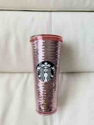 NEW Starbucks 2017 Holiday Pink Sequins 24 oz Cold Tumbler Venti - Sold on eBay Jul, 5th 2019 for $21.99