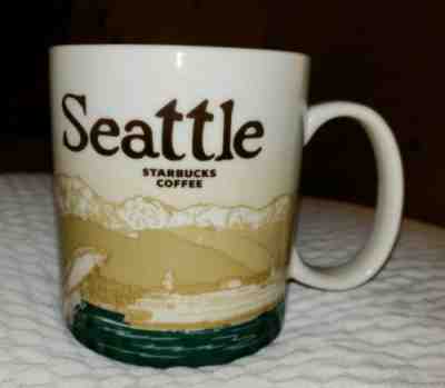 STARBUCKS 16oz Coffee Mug SEATTLE Skyline/Ocean 2012 Global Icon City Series - Sold on eBay Jul, 15th 2019 for $15.50