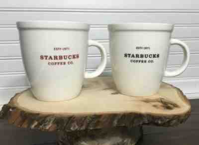STARBUCKS Coffee Tea Mugs Set X2  LARGE CLASSIC WHITE ABBEY EST 1971 Cups 18 oz. - Sold on eBay Jul, 15th 2019 for $29.98