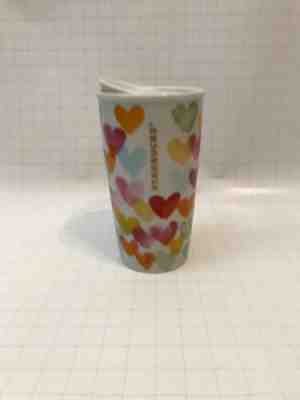 Starbucks 2015 Watercolor Hearts Ceramic Travel Mug Tumbler 10 oz Coffee Cup - Sold on eBay Jul, 14th 2019 for $23.85