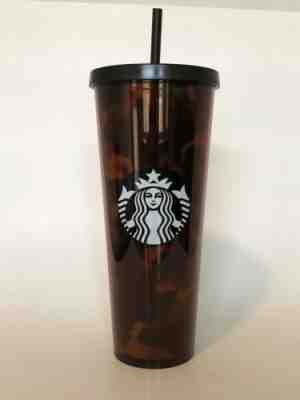 Starbucks Large Venti 24oz Tortoise Shell Design Brown Black Tumbler Cup Straw - Sold on eBay Jul, 14th 2019 for $38.99