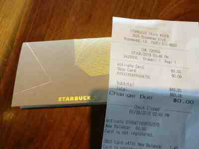 Starbucks Gift Card $60 value - Sold on eBay Jul, 14th 2019 for $55.00