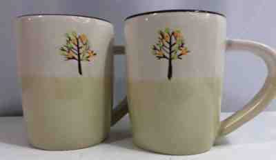 Pair (2) Starbucks 2009 Hand Painted Tree Of Life Beige White Coffee Mugs 14 oz - Sold on eBay Jul, 14th 2019 for $16.24