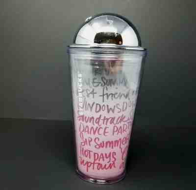 Starbucks Frappucino Cold Tumbler Dome Lid 2014 Summer Pink Silver No Straw - Sold on eBay Jul, 14th 2019 for $15.99