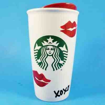 Starbucks XOXO Lips Double Wall Tumbler 2015 Hugs Kisses Ceramic Red Lid 12oz - Sold on eBay Jul, 14th 2019 for $29.99