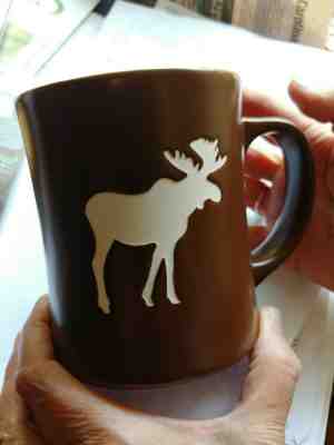 brown STARBUCKS coffee mug/ image of etched white moose (2009) -new bone china - Sold on eBay Jul, 14th 2019 for $30.00